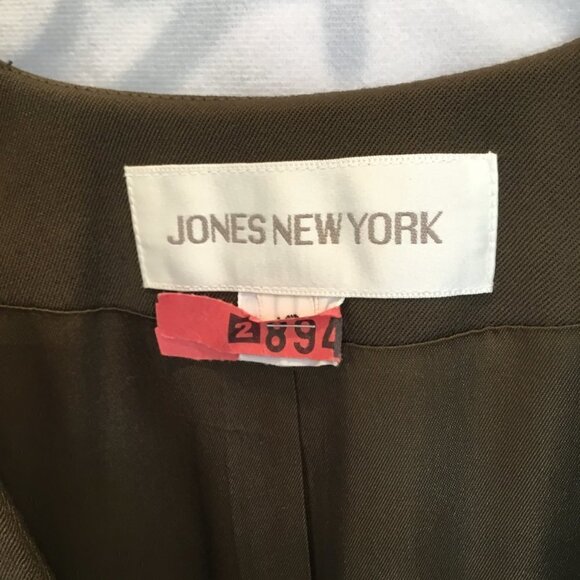 Jones New York Blazer Women's Sz 12 100% Wool Olive Green Fully Lined 2 Button - Picture 10 of 11